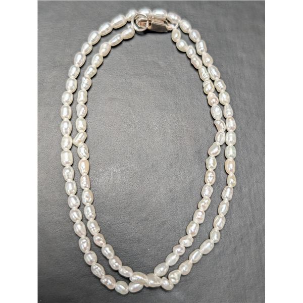 SILVER FRESH WATER PEARL NECKLACE 14", SUGGESTED RETAIL VALUE $200