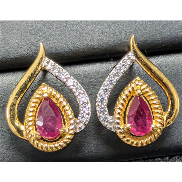 SILVER(2.3G), GENUINE RUBY (APP 0.6CT) EARRINGS, SUGGESTED RETAIL VALUE $200