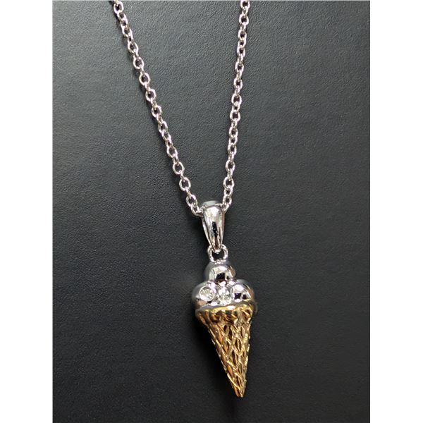 SILVER(3.27G), GENUINE DIAMOND (0.01CT) NECKLACE 14-16"