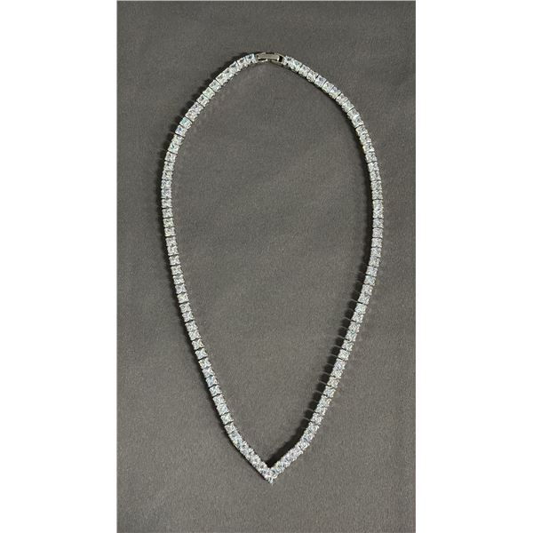 *NEW* PLATINUM PLATED 4 MM SIMULATED DIAMOND (CZ) PRINCESS CUT TENNIS NECKLACE: 18" LONG