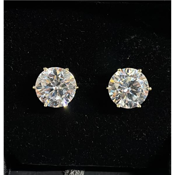 *NEW* 14K GOLD PLATED SIMULATED DIAMOND (CZ) STUD EARRINGS: 4 CT EACH