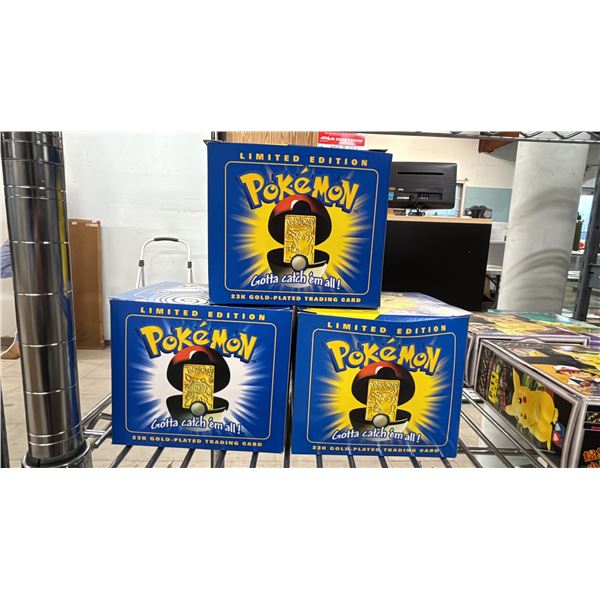 (3) POKEMON LIMITED EDITION 24K GOLD PLATED TRADING CARDS