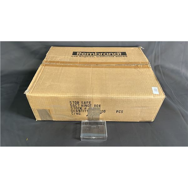 BOX OF 100 CLEAR PLASTIC COLLECTOR CARD CASES WITH HINGED LIDS