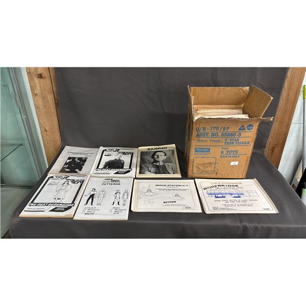 BOX OF ASSORTED STAR TREK UNIFORM PATTERNS & SHIP DESIGN TECHNICAL BLUEPRINTS