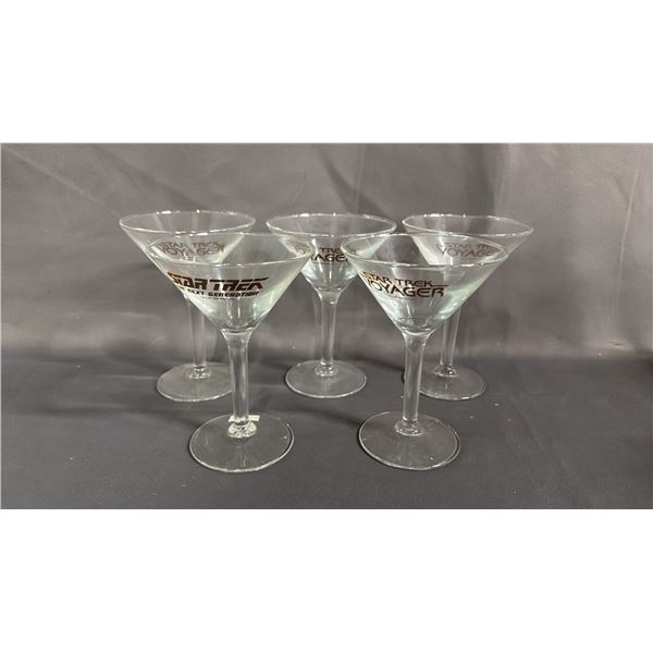 (5) "STAR TREK: VOYAGER" MARTINI GLASSES WITH GOLD GILT LETTERING