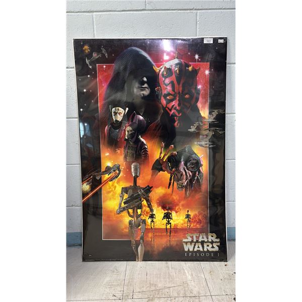 VINTAGE "STAR WARS EPISODE 1" VILLAINS CHROMED POSTER: 24" X 36" - LAMINATED ON CARDBOARD BACKING