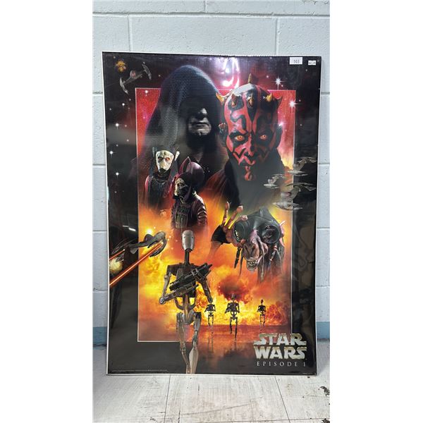 VINTAGE "STAR WARS EPISODE 1" VILLAINS CHROMED POSTER: 24" X 36" - LAMINATED ON CARDBOARD BACKING