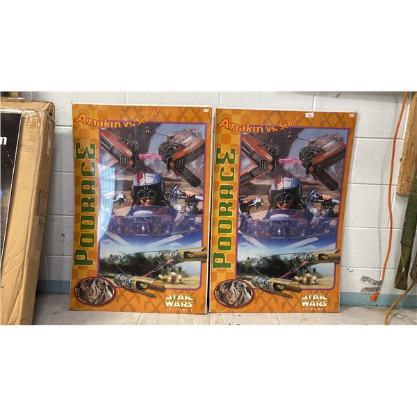 (2) VINTAGE "STAR WARS EPISODE 1" ANAKIN VS. SEBULBA PODRACE POSTERS - LAMINATED ON CARBOARD BACKING
