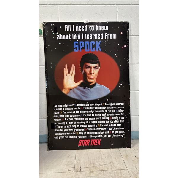 1992 ALL I NEEDED TO KNOW ABOUT LIFE I LEARNED FROM SPOCK 24" X 36" CARDBOARD POSTER