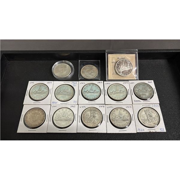 (13) ASSORTED UNC CANADIAN SILVER DOLLARS
