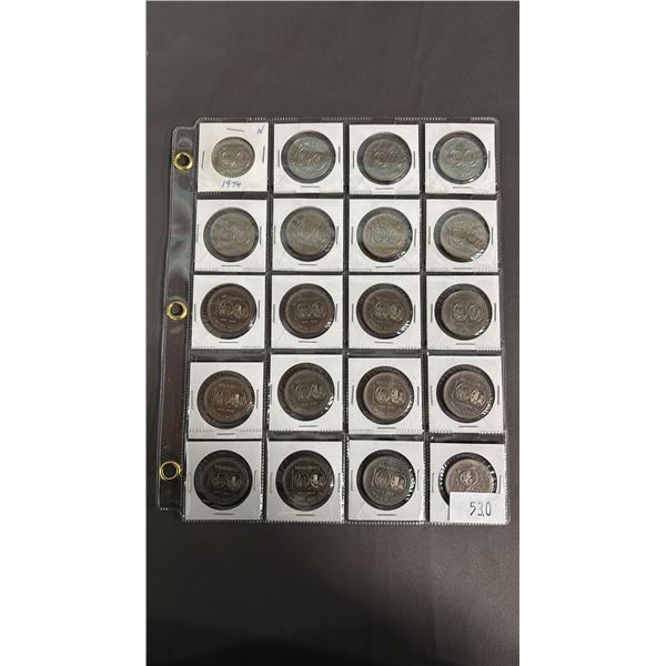 SLEEVE OF (20) 1974 CANADIAN WINNIPEG CENTENNIAL DOLLARS