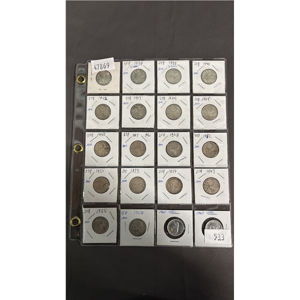 SLEEVE OF (20) 1930'S - 1960'S CANADIAN SILVER QUARTERS
