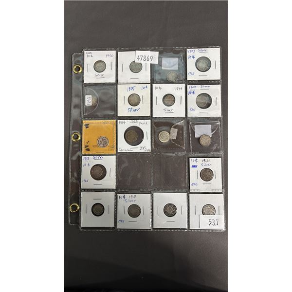 SLEEVE OF (18) 1890'S - 1910'S CANADIAN SILVER DIMES