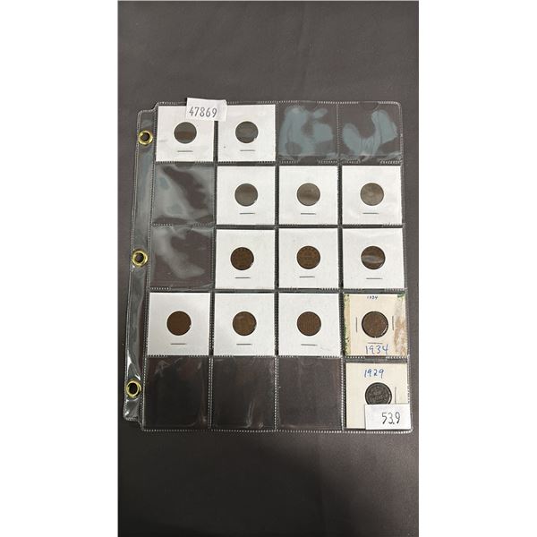 SLEEVE OF (13) 1920'S - 1930'S CANADIAN PENNIES