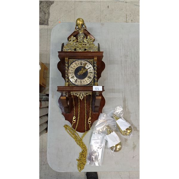 LARGER FRIESIAN WALL CLOCK W/ BRASS WEIGHTS - MARKED NU ELCK SYN SIN