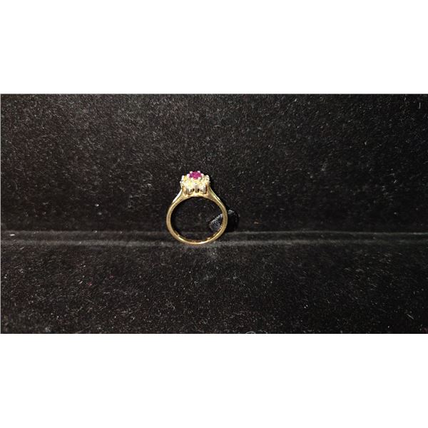 14K LADIES' CLUSTER RING S/W RUBY & DIAMONDS (4.3G)
