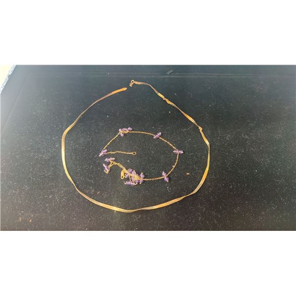 10K CHAIN (17"), 14K NECKLACE (17") W/ AMETHYST BEADS (7G TOTAL)