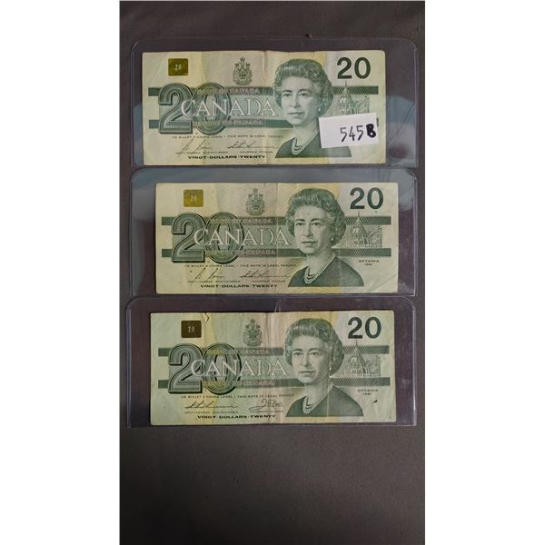 (3) VINTAGE CANADIAN $20 BILLS