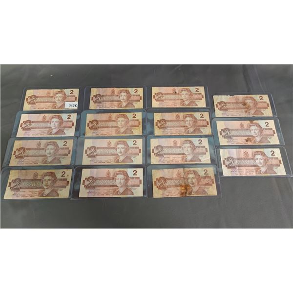(15) VINTAGE CANADIAN $2 BILLS