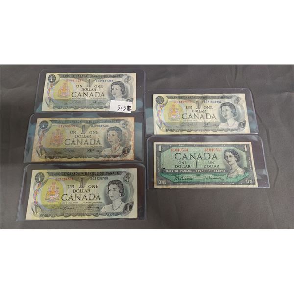 (5) VINTAGE CANADIAN $1 BILLS