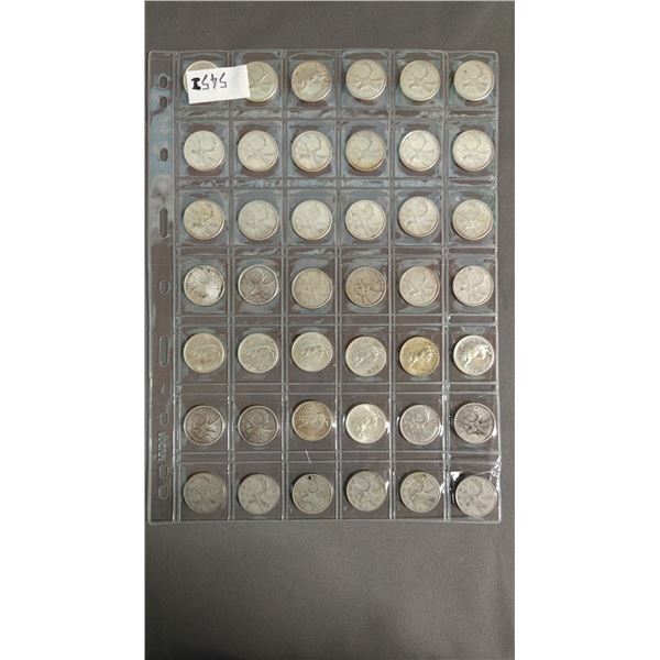 SLEEVE OF (42) VINTAGE SILVER CANADIAN QUARTERS
