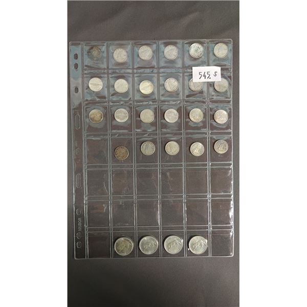 SLEEVE OF (23) CANADIAN SILVER DIMES & (4) CANADIAN SILVER QUARTERS