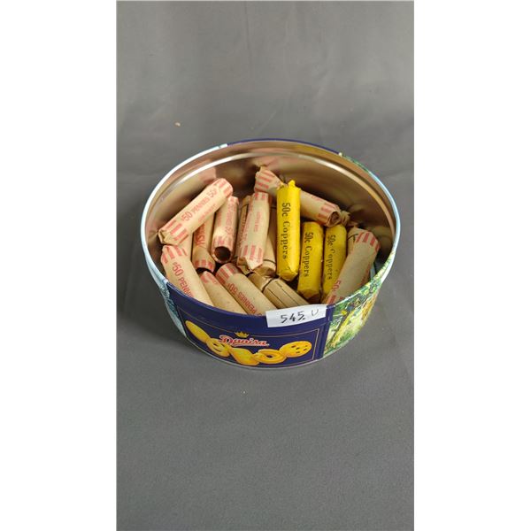 TIN OF ROLLED PENNIES