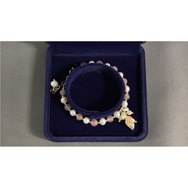 *NEW* FRESHWATER PEARL & AMETHYST BRACELET WITH LILY CHARM