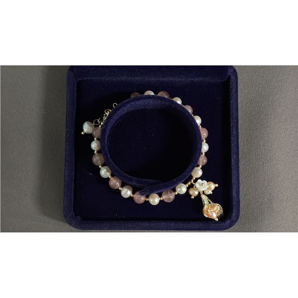 *NEW* FRESHWATER PEARL & AMETHYST BRACELET WITH LILY CHARM