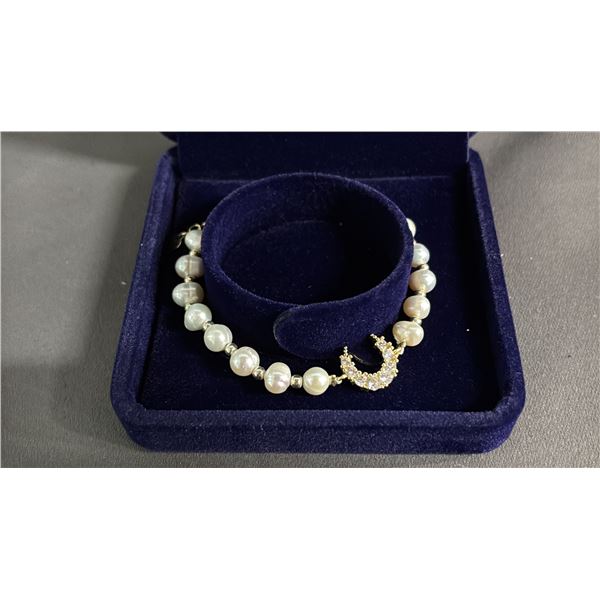 *NEW* FRESHWATER PEARL BRACELET WITH CRYSTAL CRESCENT MOON BEAD