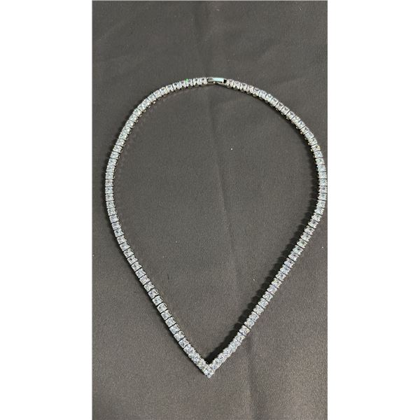 *NEW* PLATINUM PLATED 4 MM PRINCESS CUT SIMULATED DIAMOND (CZ) TENNIS NECKLACE: 18" LONG