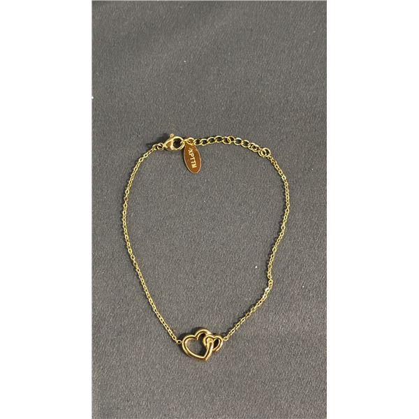*NEW* 14K GOLD PLATED 10MM INTERLOCKING HEARTS BRACELET: ADJUSTABLE 6.5" - 8" LONG