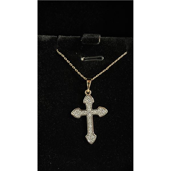 *NEW* GOLD PLATED 30MM SIMULATED DIAMOND (CZ) CROSS NECKLACE: 18" CHAIN