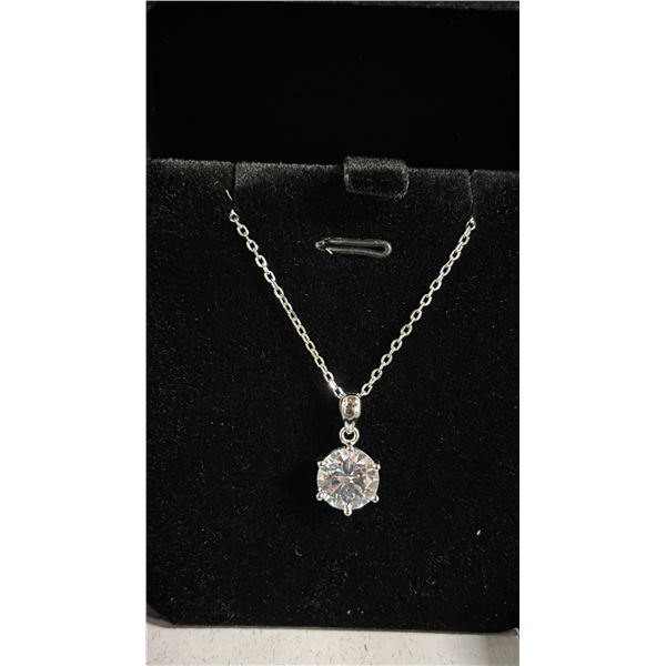 *NEW* STERLING SILVER 3 CT SIMULATED DIAMOND (CZ) SOLITAIRE NECKLACE: 16" - 18" LONG CHAIN