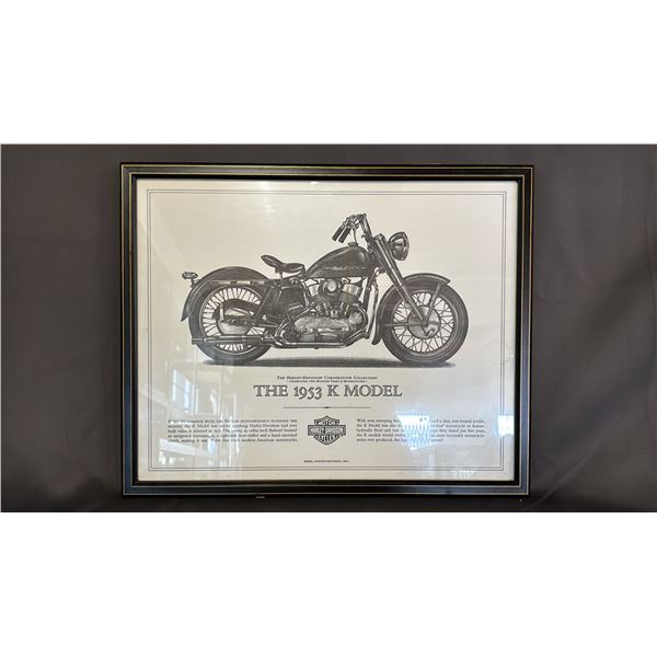 HARLEY DAVIDSON CORNERSTONE COLLECTION "THE 1953 K MODEL" 21.5" X 17.25" FRAMED PRINT