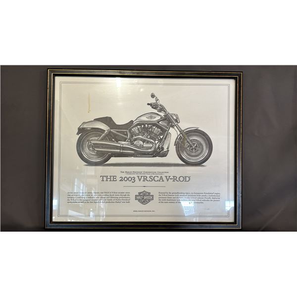 HARLEY DAVIDSON CORNERSTONE COLLECTION "THE 2003 VRSCA V-ROD" 21.5" X 17.25" FRAMED PRINT