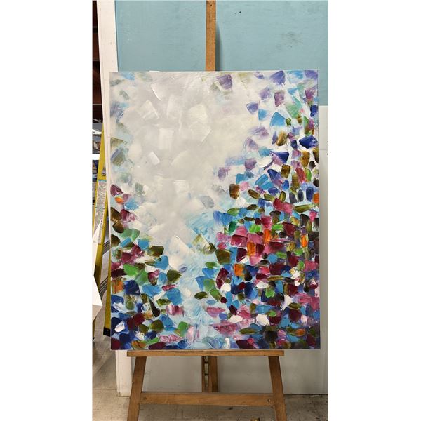 ABSTRACT PALETTE KNIFE PAINT ON CANVAS ART: APPROX. 39" X 29"