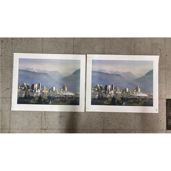 (2) KIFF HOLLAND "VANCOUVER CITYSCAPE" PRINTS: 28" X 22.5" - ONE IS PENCIL SIGNED