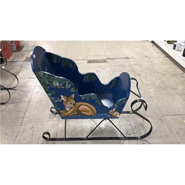 HAND PAINTED WOOD SLEIGH: 31"L X 13"W X 26"H