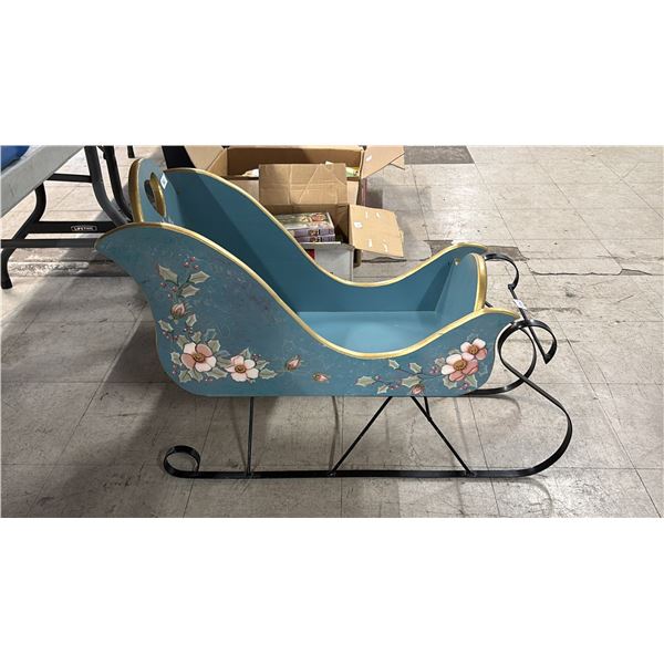 HAND PAINTED WOOD SLEIGH: 31"L X 13"W X 26"H