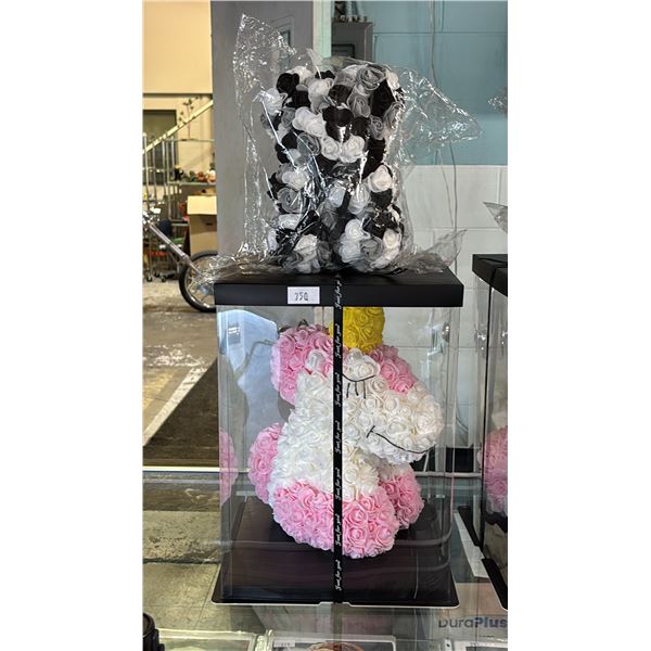 *NEW* PINK & WHITE ROSE UNICORN & BLACK, GREY & WHITE ROSE TEDDY BEAR