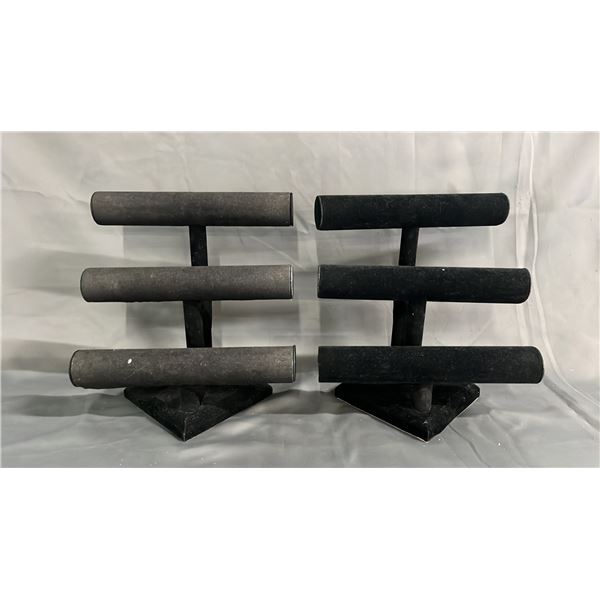 (2) BLACK VELVET 3-TIER T-BAR JEWELRY DISPLAY STANDS
