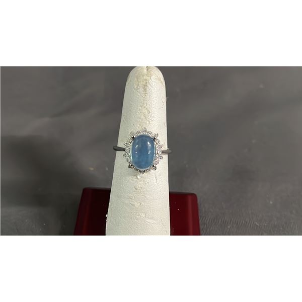 OVAL CABOCHON AQUAMARINE RING WITH ADJUSTABLE BAND