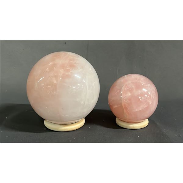 2.3" ROSE QUARTZ SPHERE ON STAND & 3.5" ROSE QUARTZ SPHERE ON STAND