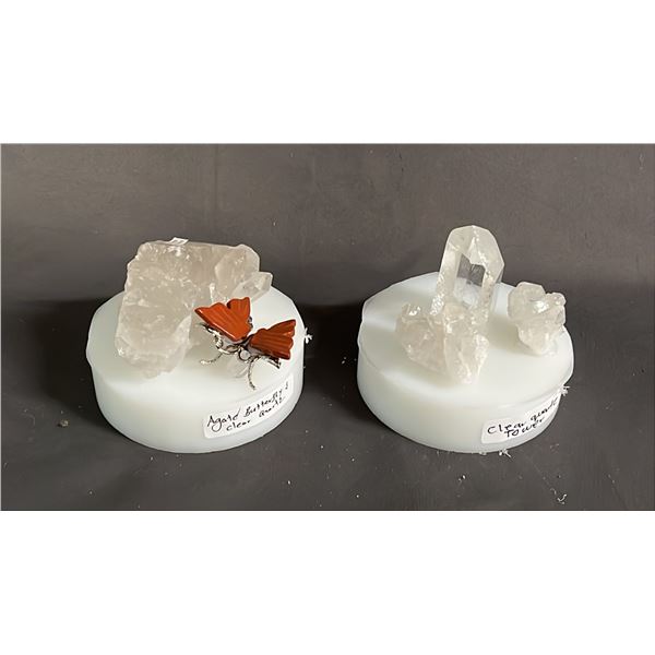 CLEAR QUARTZ TOWER & CLEAR QUARTZ WITH AGATE BUTTERFLY