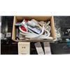 Image 3 : (2) HDMI CABLES & BOX OF ASSORTED CABLES, LED REMOTE CONTROLS & A 1600 WATT CONVERTER