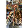 Image 3 : SHELF LOT OF ASSORTED ITEMS INCLUDING WOODEN MASKS, CARVINGS AND WALL ART