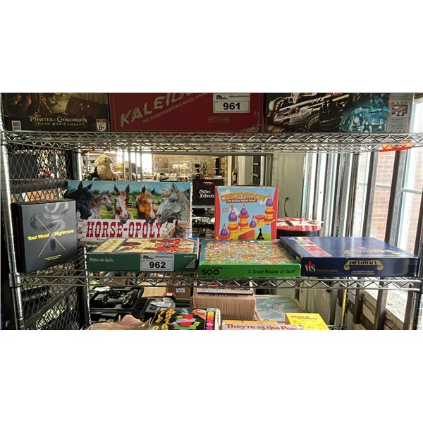 SHELF LOT OF ASSORTED BOARD GAMES
