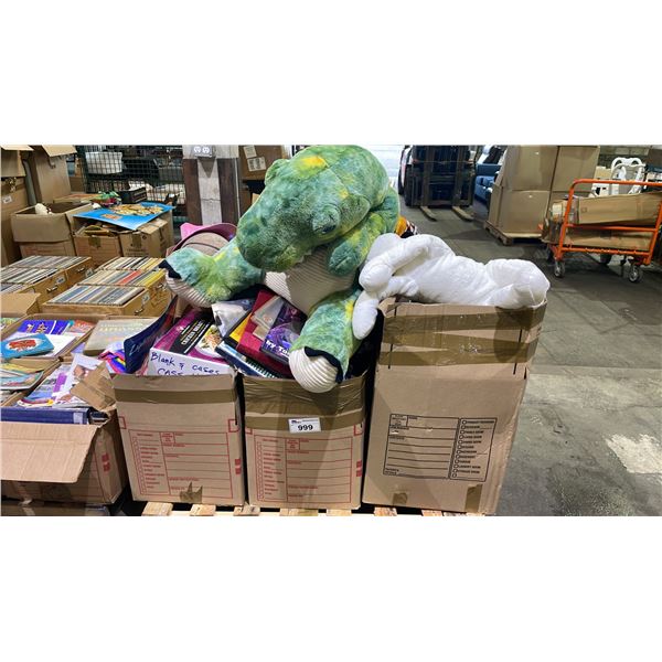 PALLET OF ASSORTED ITEMS INCLUDING PLUSH TOYS, BOARD GAMES, CD'S AND MORE