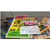Image 2 : SHELF OF ASSORTED VINTAGE STYLE COLLECTIBLE SIGNS AND POSTERS